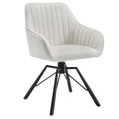 Abbildung von WOLTU 1x Esszimmerstuhl drehbar, Samt Stuhl Esszimmer, Drehstuhl, Küchenstuhl, Sessel Wohnzimmer, Polsterstuhl mit Armlehnen, Metallbeine, Loungesessel ergonomisch, Creme, EZS12cm 1