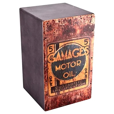 Abbildung von VOLT Cool Cajon &quot;Motor Oil&quot; Design Percussion (Cajon Set inkl. Lernbuch Schule Basics + CD &amp; Seatpad, Größe: L) geeignet ab 10 Jahren