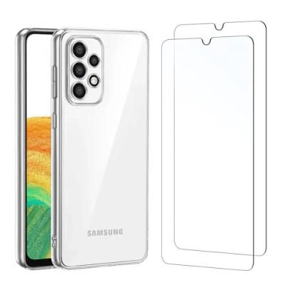 Abbildung von NEW&#039;C Hülle für Samsung Galaxy A33 5G Ultra Transparent Silikon Weiches TPU Gel und 2 x Panzer Schutz Glas Anti Scratch