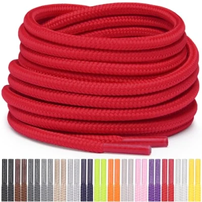 Abbildung von Miscly Schnürsenkel Rund Reißfest für Sportschuhe, Sneaker und Stiefel, Ø 4 mm (91 cm, Rot)