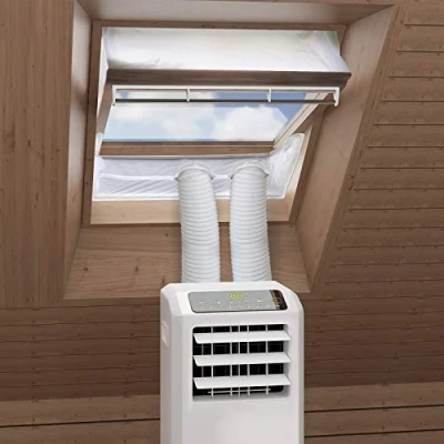Abbildung von HOOMEE Fensterabdichtung für mobile Klimageräte Dachfenster, Hot Air Stop zum Anbringen an Schwingfenster, Klimaanlage max. 470cm Fensterumfang, Fensterkitt Set 2x230cm