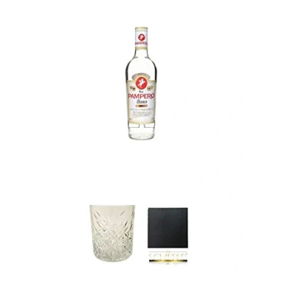 Abbildung von Pampero Blanco Rum Venezuela 0,7 Liter + Glas 1 Stück Schiefer Glasuntersetzer eckig ca. 9,5 cm Durchmesser