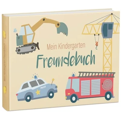 Abbildung von mintkind® „Meine Freunde“ Kindergarten Freundebuch Fahrzeuge für den Junge und Mädchen Freundschaftsbuch zum Ausfüllen Kindergartenfreunde