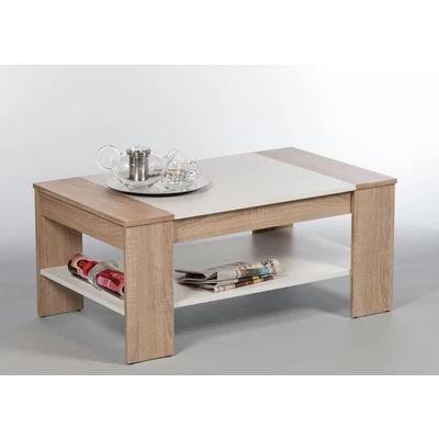 Abbildung von FINLEY Couchtisch in Eiche Sonoma Optik, Weiß geräumiger Sofatisch mit Ablage für Ihren Wohnbereich 100 x 44 58 cm (B/H/T)