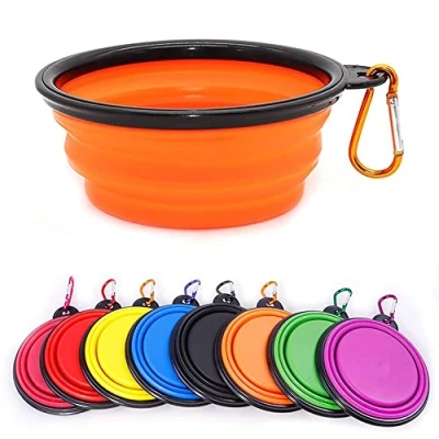 Abbildung von Coolon zusammenklappbarer Hundenapf, Wassernapf für Katzen, Hunde, tragbarer Futternapf mit Karabiner, Größe M (650 ml), Orange