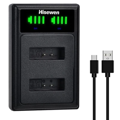 Abbildung von NB13L NB 13L Ladegerät, Hisewen LED Dual Akku ladegerät für Canon PowerShot G7X Mark II, G7X, G1X III, G5X, G9X, G9X SX620 HS, SX720 SX730 SX740 HS Kamera Black