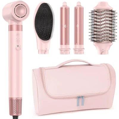 Abbildung von MESCOMB 5 in 1 Airstyler，110,000 RPM High Speed Ionic Föhn，Multi Hairstyler Mit Frizz Free Schnelltrocknendem Glättbürste，Keine Hitzeschäden Lockenstab Automatisch Föhnbürste,Volumenbürste,Reisetasche
