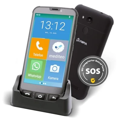 Abbildung von Olympia NEO MINI Seniorenhandy (Senioren Smartphone, extragroße Darstellung, 5 Zoll Display, schwarz)