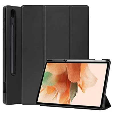 Abbildung von subtel® Flip Cover Tablethülle für Samsung Galaxy Tab S7 FE SM T730, T735, T736 Tablet Schutzhülle mit Ständer,Kunstleder schwarz Bookstyle Case Bumper Klapphülle faltbar Touchpad Tasche Hülle