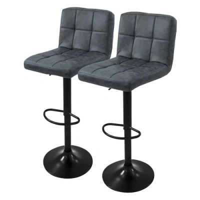 Abbildung von ML Design Barhocker 2er Set, Bezug aus Kunstleder, Anthrazit, Gepolsterter Barstuhl mit Rückenlehne und Fußstütze, Tresenhocker höhenverstellbar, 360 drehbar, Bistrohocker Hocker Drehstuhl Barstühle