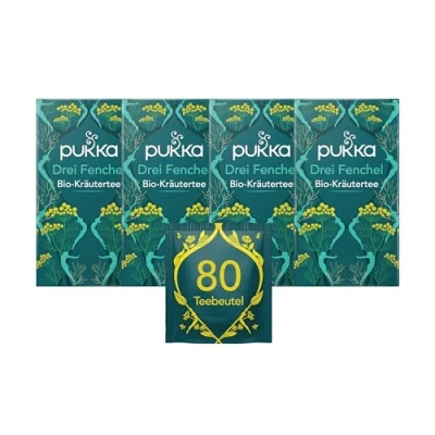 Abbildung von Pukka Tee Set, Bio Kräutertee &quot;Drei Fenchel&quot;, Süßfenchelsamen, Wilder Fenchel und Fenchelblätter, Für ein gutes Bauchgefühl nach dem Essen, 4er Pack, 80 Teebeutel