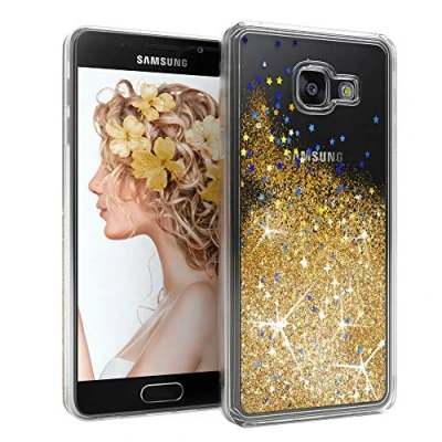 Abbildung von EAZY CASE Hülle kompatibel mit Samsung Galaxy A3 (2016) Schutzhülle Flüssig Glitzer, Handyhülle, Schutzhülle, Back Cover Glitter Flüssigkeit, aus TPU/Silikon, Transparent/Durchsichtig, Gold