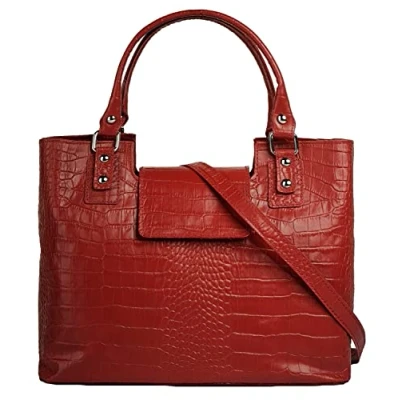 Abbildung von Cluty Handtasche Echt Leder Damen Made in Italy, Smartphonefach, Kroko Umhängetasche, Damentasche aus Rindleder, Crossbody Bag mit Reißverschluss 021322