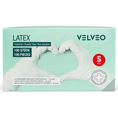 Abbildung von 100 Stück Latex Untersuchungshandschuhe in Spender Box Größe wählbar: S, M, L, XL Einweghandschuhe Einmalhandschuhe S