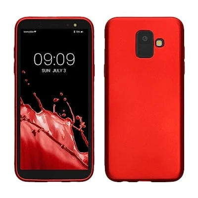 Abbildung von kwmobile Case kompatibel mit Samsung Galaxy A6 (2018) Hülle Schutzhülle aus Silikon metallisch schimmernd Handyhülle Metallic Dunkelrot