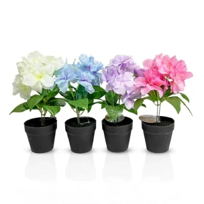 Abbildung von Murago 4er Set Künstliche Azaleen im Topf Bunt Kunstblume Kunstpflanze Pflanzen Blumen Gastro Frühling Dekoration Rosa Lila Blau Tischdeko für Balkon Hochzeit