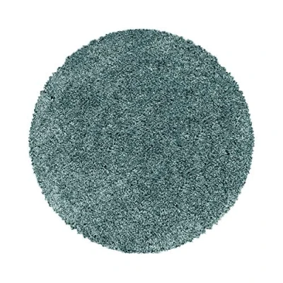 Abbildung von Carpetsale24 Shaggy Hochflor Teppich Wohnzimmer 120 cm Rund Aqua Blau Modern Flauschiger Extra Weich, Pflegeleicht und Einfarbig Ideal als für Schlafzimmer, Esszimmer Küche