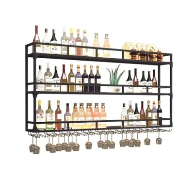 Abbildung von AKOGG Weinregal Zur Wandmontage Aus Eisen,Flaschenregal Wand Mit LED Licht,Weinglas Hängeregal,Weinregale Glashalter,Weinflaschenhalter,Weinhalter Metall Hängend,Aufbewahrungsregal Für Bar,Küche (