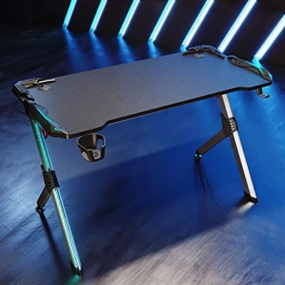 Abbildung von SONNI Gaming Tisch mit LED, RGB Schreibtisch Getränkehalterung und Kopfhörerhaken, Schwarz 120x60x75 cm