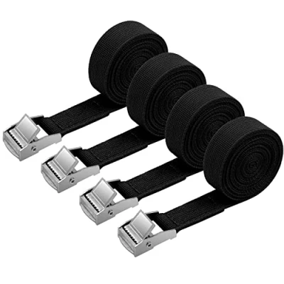 Abbildung von URAQT Spanngurt Befestigungsgurt, 4 x 150kg 2 Meters Ratschenspanngurt Breite 20mm Zurrgurt, Verstellbare Befestigungsriemen mit Klemmschloss für Transport, Fracht, Gepäck, Camping （Schwarz）