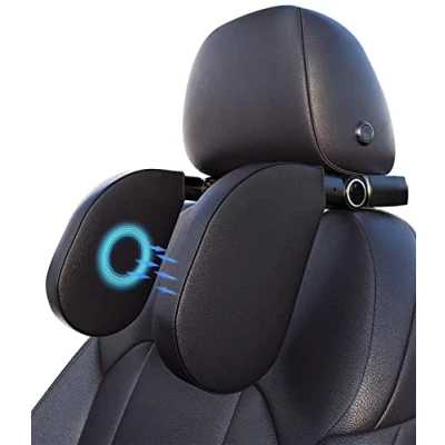 Abbildung von JOFLVA Kopfstütze Auto Kinder, Nackenstütze Nackenkissen Autokissen Aus Leder Mit Teleskopstange Und Schiebebaren Clips, Schnelle Installation Reise Schlafkissen Kopfstütze.