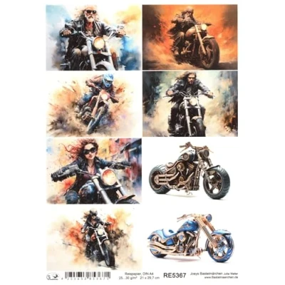Abbildung von Josys Bastelmärchen Reispapier A4 Strohseide Decoupage kleine Motive Motorrad Biker RE5367