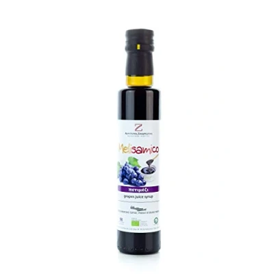 Abbildung von BIO Petimez Balsamico Essig mit Traubensaft 250ml Flasche Balsamicoessig versetzt Traubenextrakt Trauben Saft Kreta Petimezi Balsamessig biologisch