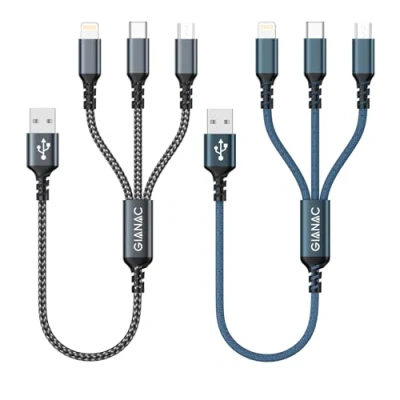Abbildung von GIANAC Multi USB Kabel [2Stück 0.5M] 3 in1 Universal Ladekabel Schnell Mehrfach mit Micro Typ C Lightning für iPhone, Android Galaxy, Huawei,Oneplus,Sony,Honor View