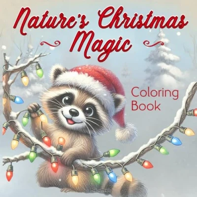 Abbildung von Nature’s Christmas Magic: A Relaxing Coloring Book with Cute Forest Animals and Cozy Winter Scenes.