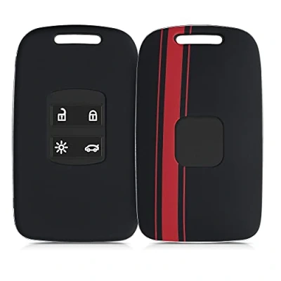 Abbildung von kwmobile Autoschlüssel Hülle kompatibel mit Renault 4 Tasten Smartkey (nur Keyless Go) Hardcover Schutzhülle Schlüsselhülle Cover Rallystreifen Sidelines Rot Schwarz
