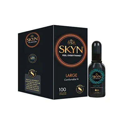 Abbildung von SKYN Large Kondome (100 Stück) &amp; Aqua Feel Gleitgel (80ml) Große Skynfeel Latexfreie für Männer, XXL Grösse Gemütlich Gefühlsecht Hauchzart, Wasserbasis Massageöl Sexöl, Stimulierend
