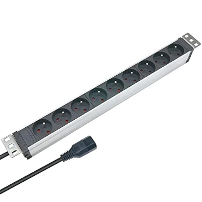 Abbildung von Waytex 37320 Aluminium Band, 9 Steckdosen, 19 Zoll, Kabel 1,80 m, Stecker C14, schwenkbare Befestigungen