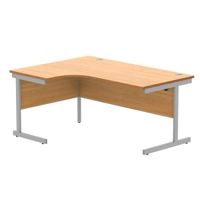 Abbildung von office hippo Robuster Büroschreibtisch, linker Ecktisch, stark, verlässlich mit Kabelführung, PC Tisch für Büro oder Zuhause, Norwegische Buchenplatte/Silberfarbenes Gestell