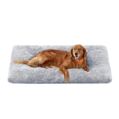 Abbildung von Feandrea Hundebett, Hundekissen, Flauschige Hundematte, Langer Plüsch, 140 x 100 cm, weiche Polsterung, waschbar, multifunktional, Ombré Grau PGW205G01