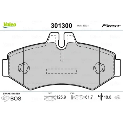 Abbildung von VALEO 301300 Bremsbelagsatz FIRST Hinterachse exkl. Verschleißwarnkontakt ohne Anti Quietsch Blech MERCEDES BENZ: Sprinter 3 T Kastenwagen