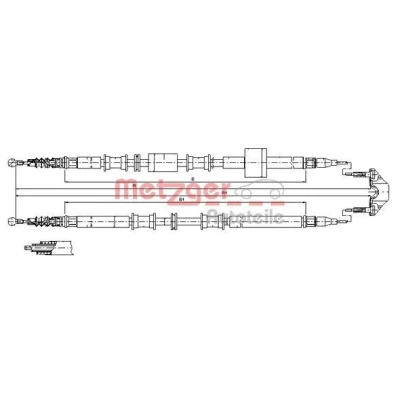 Abbildung von METZGER 11.5767 Handbremsseil hinten links, rechts, links 1615/1440 Scheibenbremse COFLE OPEL: Meriva A