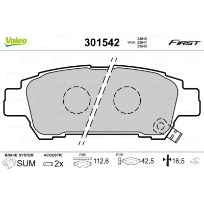 Abbildung von VALEO 301542 Bremsbelagsatz FIRST Hinterachse inkl. Verschleißwarnkontakt ohne Anti Quietsch Blech TOYOTA: Avensis Verso, Previa / Estima II