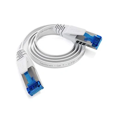 Abbildung von KabelDirekt LAN Kabel flach, bruchfest konstruiert 1 m (CAT7 &amp; Netzwerkkabel, 10 Gbit/s, besonders flexibel und geeignet als Verlegekabel, maximale Glasfaser Geschwindigkeit, RJ45, weiß)