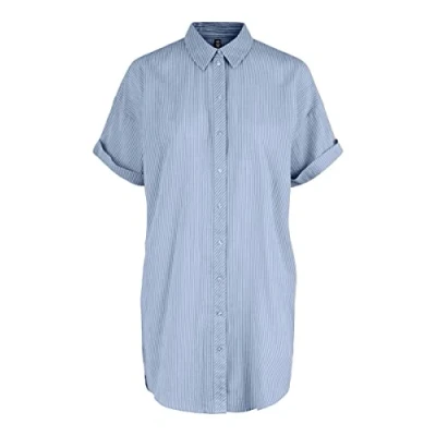 Abbildung von PIECES Damen Pcterra Ss Long Shirt Noos Bc, Kentucky Blue/Stripes:Cloud Dancer, L