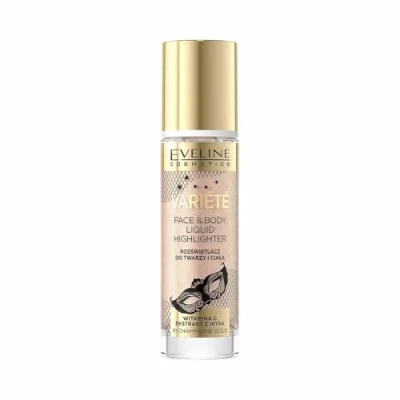 Abbildung von Eveline Cosmetics Varit Flüssiger Highlighter für Gesicht und Körper Nr. 01 Champagne Gold Vielseitige Formel Wangen, Augen, Lippen &amp; Angereichert mit Vitamin C Iris Extrakt