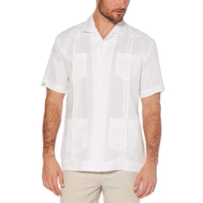 Abbildung von Cubavera Herren Guayabera 100% Leinen mit Vier Taschen, kurzärmelig, Knopfleiste (Größe S 5X) Hemd Button Down Kragen, Bright White, L