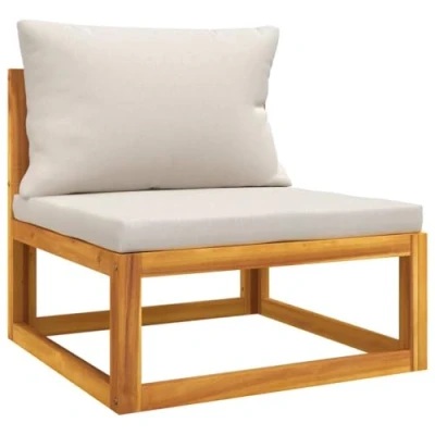 Abbildung von vidaXL Garten Mittelsofa, Gartensofa mit Hellgrauen Kissen, Modular Holz Sofa für Terrasse, Gartenmöbel Loungemöbel, Massivholz Akazie