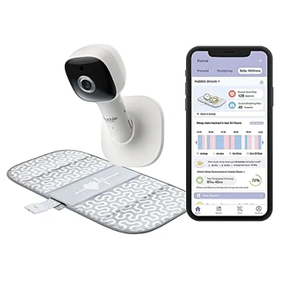 Abbildung von Hubble Dream+ Wi Fi Video Babykamera, HubbleClub App verbunden, mit Sensormatte, überwacht Atmung und Herzfrequenz Nachtlicht, Full HD Live Streaming über Smart Gerät, Raumtemperatursensor