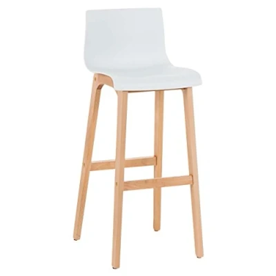 Abbildung von CLP Design Barhocker Hover Mit Lehne und Kunststoffsitz I Barstuhl Holzgestell Fußstütze Sitzhöhe: 77 cm, Farbe:weiß
