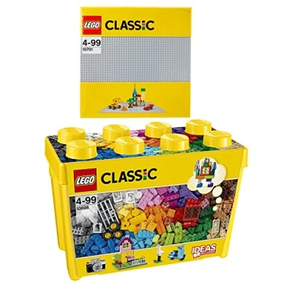 Abbildung von Lego Classic 2er Set 10698 Große Bausteine Box + 10701 Grosse Graue Grundplatte
