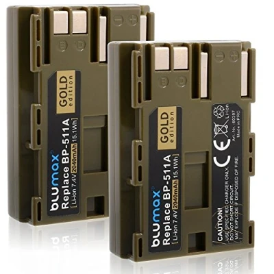 Abbildung von 2X Blumax Gold Edition Akku BP 511 / 511A kompatibel mit Canon EOS 5D/ 10D/ 20D/ 300D/ 30D/ 40D/ 50D UVM 2040mAh 7,4V 15,1Wh