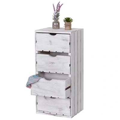 Abbildung von Mendler Kommode HWC C62, Schubladenkommode Holzkiste, Shabby Look Vintage, 4 Schubladen 70x32x26cm weiß