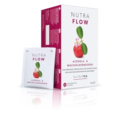 Abbildung von Nutra Tea NUTRAFLOW, Nieren und Blasentee zur Unterstützung bei Blasenentzündung, trägt Ausscheidungsfunktion der bei, 60 wiederverwendbare Teebeutel, Kräutertee mit Cranberry &amp; Acerola