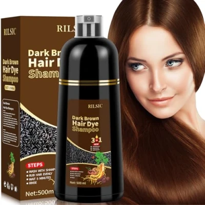 Abbildung von Hair Dye Shampoo, Haarfärbeshampoo für graues Haar Sofort Haarfarben haarfarbe Shampoo Color farbshampoo Männer und Frauen (500ML) (Braun)
