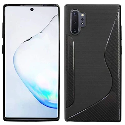 Abbildung von cofi1453® S Line Hülle Bumper kompatibel mit Samsung Galaxy Note 10 Plus (N975F) Silikonhülle Stoßfest Handyhülle TPU Case Cover Schwarz